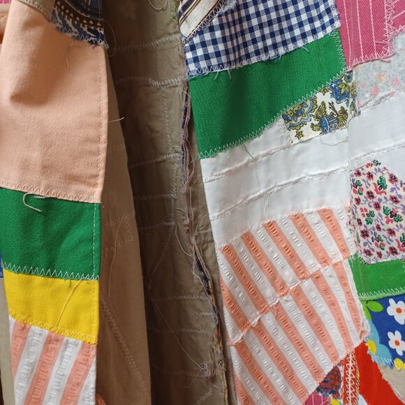 Whimsical Vintage 70s Patchwork Long Jacket XL - Picture 7 of 16